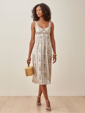 balia linen dress tea time Reformation Balia Linen Maxi Dress - Ivory